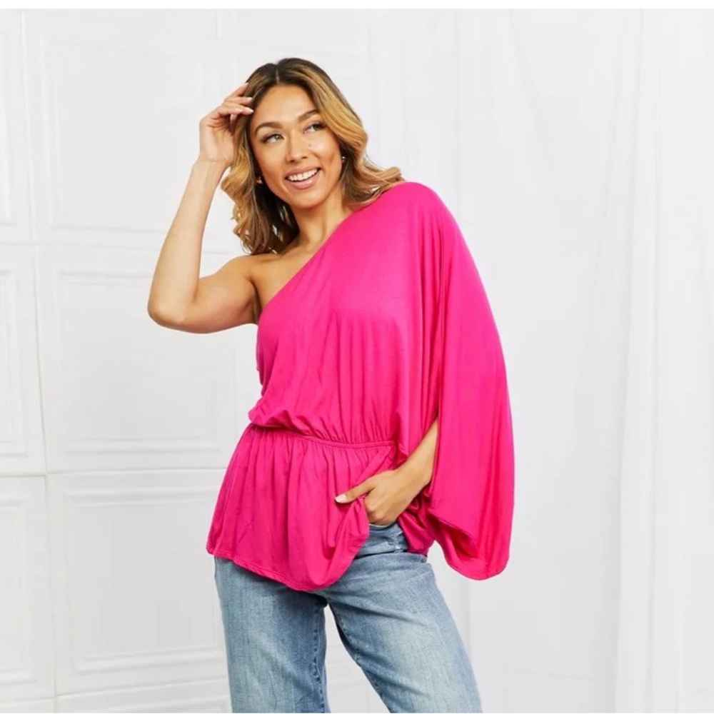 white birch One-Shoulder Fuchsia Blouse